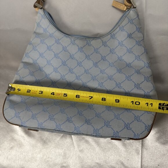 Ralph Lauren Monogram Canvas Hobo Bag Blue & Beige With Adjustable Strap - Picture 14 of 16